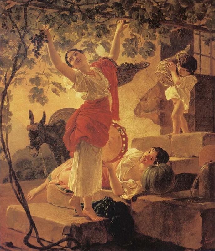 Karl Briullov Young Girl Gathering Grapes in the Neighbourhood of Naples